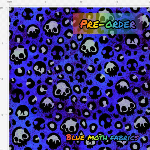 PRE-ORDER. Leopard skull blue fabric. By METER - BlueMothFabrics