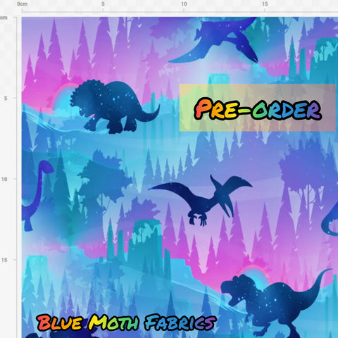 PRE-ORDER. Dinosaur forest pink/ blue fabric. By METER - BlueMothFabrics