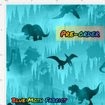 PRE-ORDER. Dinosaur forest blue fabric. By METER - BlueMothFabrics