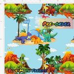 PRE-ORDER. Dinosaur Land fabric. By METER - BlueMothFabrics