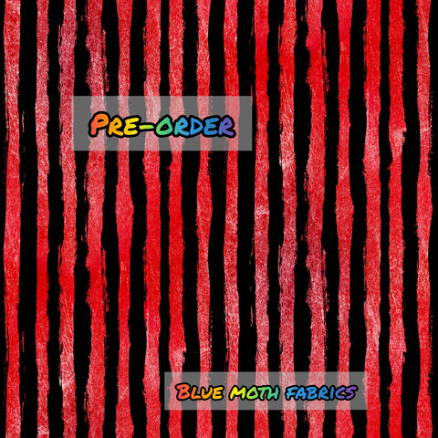 PRE-ORDER. Red and black stripe coord fabric. By METER - BlueMothFabrics