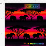 PRE-ORDER. Elephants sunset fabric. By METER - BlueMothFabrics