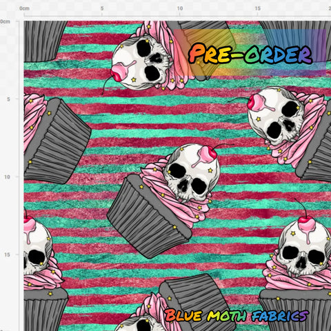 PRE-ORDER. Grunge skull cupcakes fabric. By METER - BlueMothFabrics