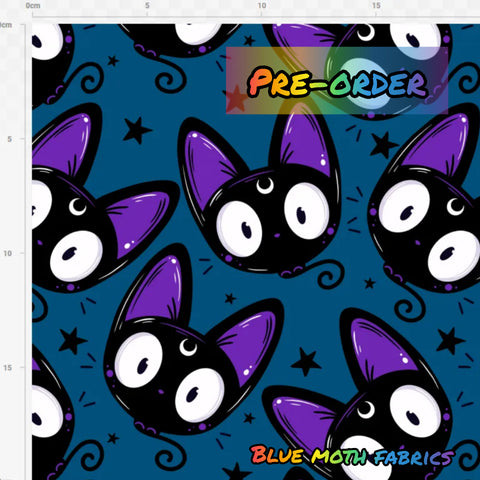 PRE-ORDER. Kitty Cat moon fabric. By METER - BlueMothFabrics