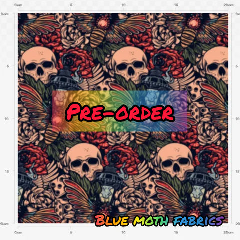 PRE-ORDER. Tattoo skulls fabric. By METER - BlueMothFabrics