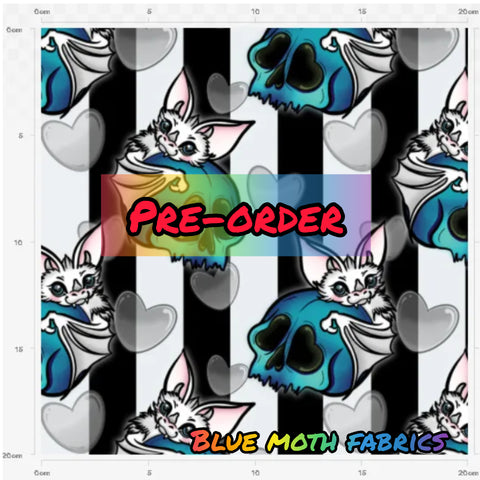 PRE-ORDER. Love bats and skulls fabric. By METER - BlueMothFabrics