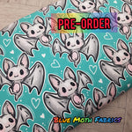 PRE-ORDER. Cute teal bats fabric. By METER