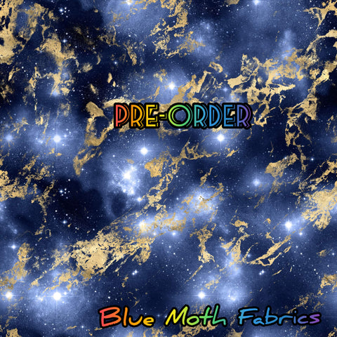 PRE-ORDER. Marble gold and navy fabric. By METER - BlueMothFabrics