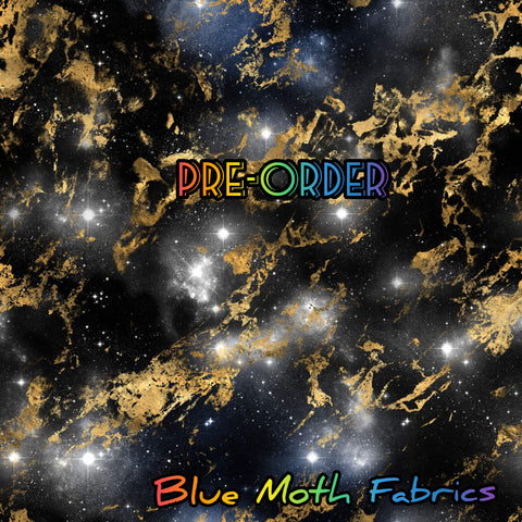 PRE-ORDER. Marble gold and black fabric. By METER - BlueMothFabrics