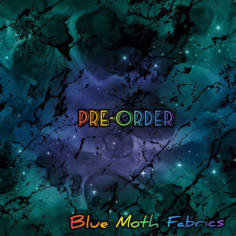 PRE-ORDER. Marble galaxy teal fabric. By METER - BlueMothFabrics