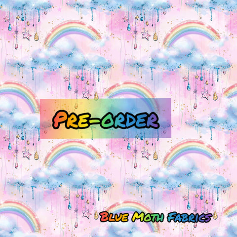 PRE-ORDER. Pink rainbows fabric. By METER - BlueMothFabrics