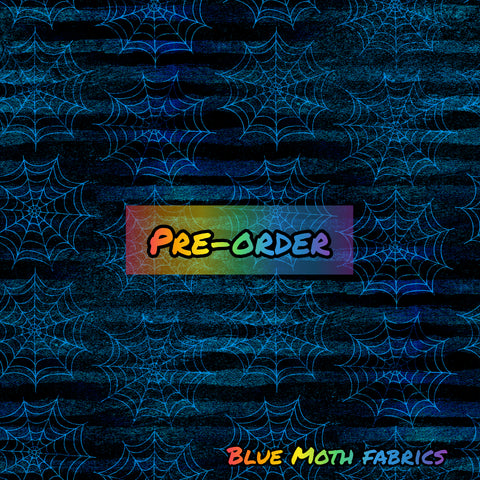 PRE-ORDER. Blue spider web stripe fabric. By METER - BlueMothFabrics