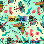 PRE-ORDER. Bugs Blue fabric. By METER - BlueMothFabrics