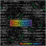PRE-ORDER. Spider Web Roses Black fabric. By METER - BlueMothFabrics