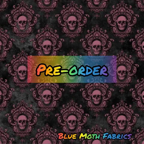 PRE-ORDER. Pink skull damask fabric. By METER - BlueMothFabrics