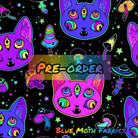 PRE-ORDER. Psychedelic Cats fabric. By METER - BlueMothFabrics