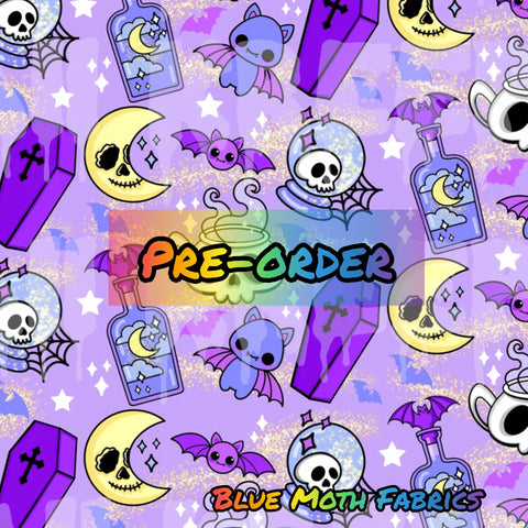 PRE-ORDER. Kawaii night fabric. By METER - BlueMothFabrics