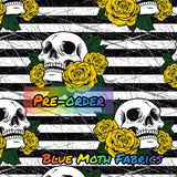 Skulls and yellow roses fabric. By METER - BlueMothFabrics