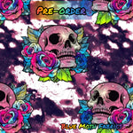 Paint Skulls and Roses pink fabric. By METER - BlueMothFabrics
