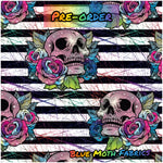 Paint Skulls and Roses stripes fabric. By METER - BlueMothFabrics