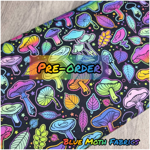 PRE-ORDER. Neon Mushrooms fabric. By METER - BlueMothFabrics