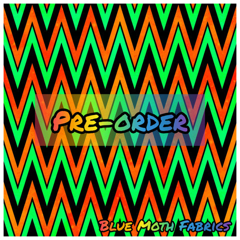 PRE-ORDER. Green orange zigzag fabric. By METER - BlueMothFabrics