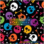 PRE-ORDER. Funky Skulls Rainbow fabric. By METER - BlueMothFabrics