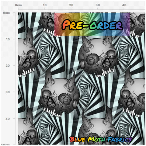 PRE-ORDER. Devil Skull Mono fabric. By METER - BlueMothFabrics