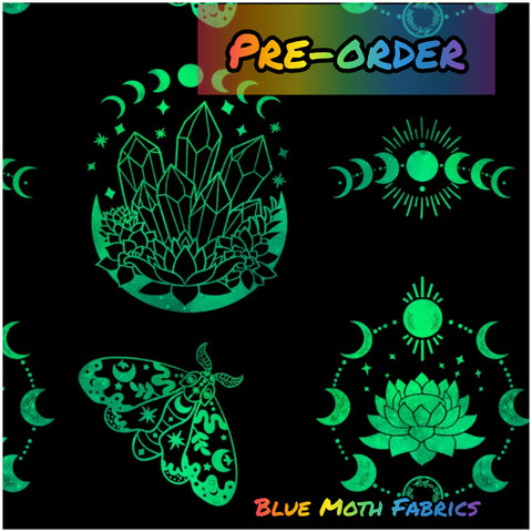 PRE-ORDER. Mystic Moon Green fabric. By METER - BlueMothFabrics