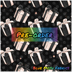 PRE-ORDER. Christmas Presents Black fabric. By METER - BlueMothFabrics