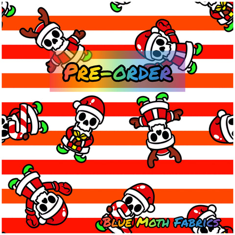 PRE-ORDER. Santa Skeleton stripes 2 fabric. By METER - BlueMothFabrics