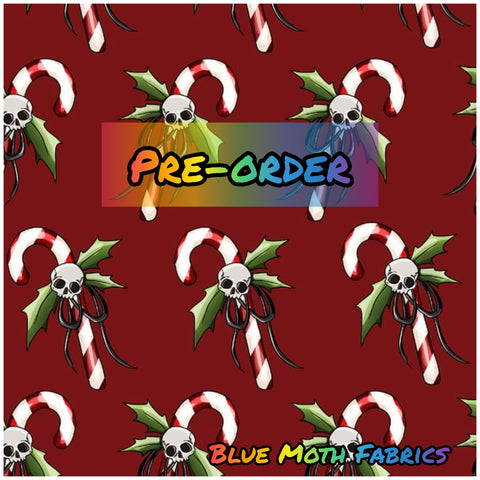 PRE-ORDER. Skull Candy Cane fabric. By METER - BlueMothFabrics