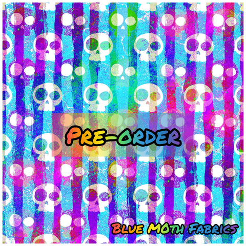 PRE-ORDER. Neon Stripe Mini Skulls fabric. By METER - BlueMothFabrics