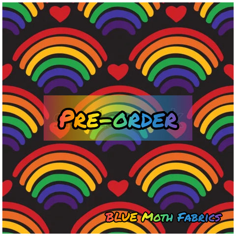 PRE-ORDER. Hearts and rainbows fabric. By METER - BlueMothFabrics