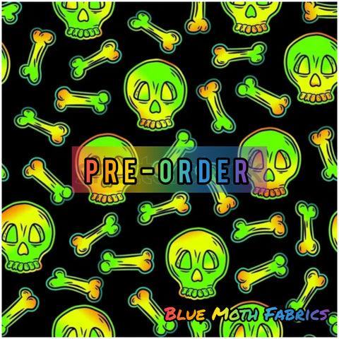 PRE-ORDER. Neon Green Skulls fabric. By METER