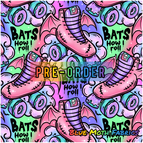 PRE-ORDER. Bats Roller Skates fabric. By METER - BlueMothFabrics