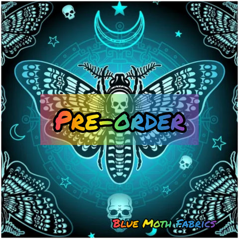 PRE-ORDER. Death Moth Blue Faux leather / vinyl fabric. 40x130cm