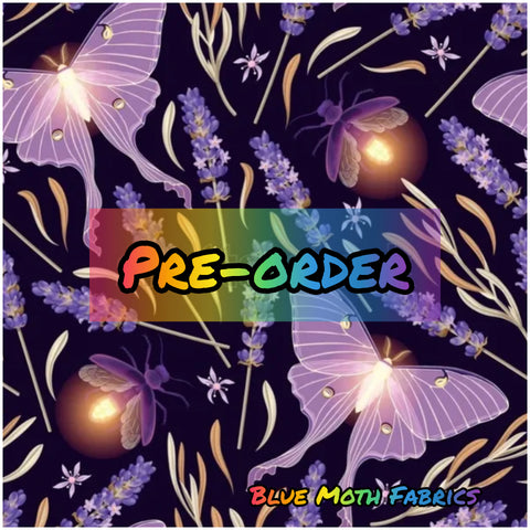 PRE-ORDER. Lavender Moth Faux leather / vinyl fabric. 40x130cm