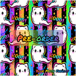 PRE-ORDER. Ghost Cat Rainbow fabric. By METER - BlueMothFabrics
