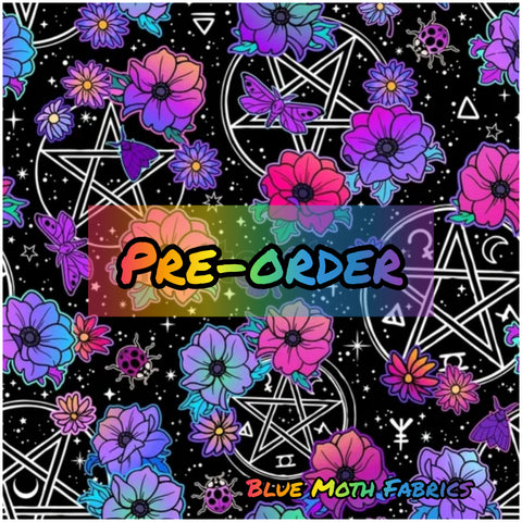 PRE-ORDER. Floral Pentacle fabric. By METER - BlueMothFabrics
