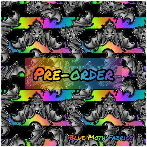 PRE-ORDER. Bats Rainbow Stripe Faux leather / vinyl fabric. 40x130cm