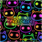 PRE-ORDER. Rainbow Neon Cat Faux leather / vinyl fabric. 40x130cm