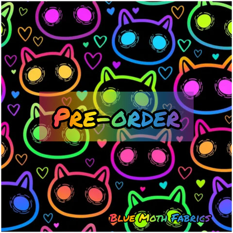 PRE-ORDER. Rainbow Neon Cat Faux leather / vinyl fabric. 40x130cm