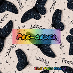 PRE-ORDER. Black Moth Faux leather / vinyl fabric. 40x130cm