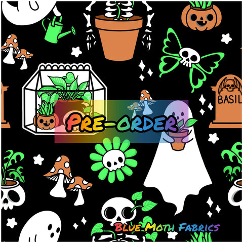 PRE-ORDER. Gardening Ghost black fabric. By METER - BlueMothFabrics