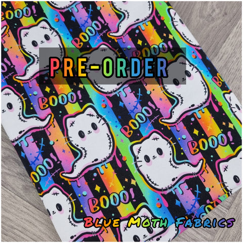 PRE-ORDER. Ghost Cat Rainbow fabric. By METER - BlueMothFabrics
