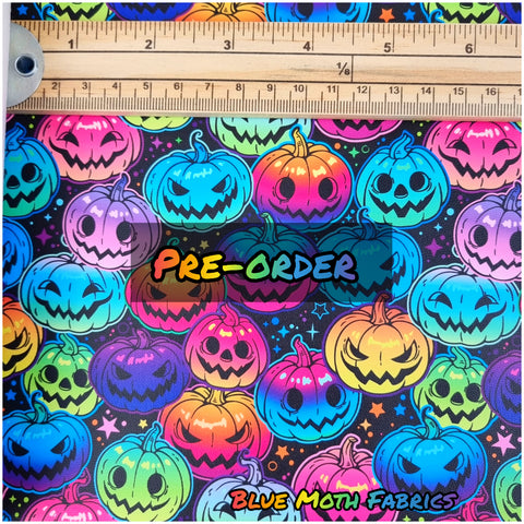 PRE-ORDER. Neon Pumpkins 2 Faux leather / vinyl fabric. 40x130cm