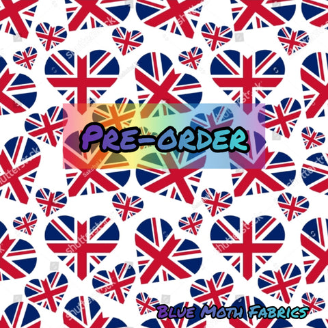 PRE-ORDER. England Flag Hearts fabric. By METER - BlueMothFabrics