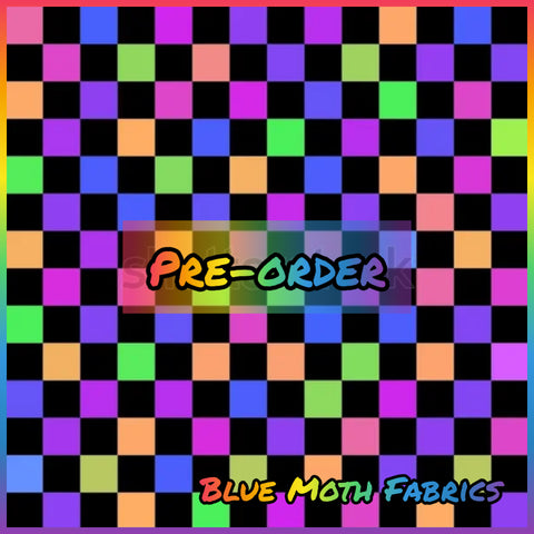 PRE-ORDER. Rainbow Neon Checkerboard fabric. By METER - BlueMothFabrics