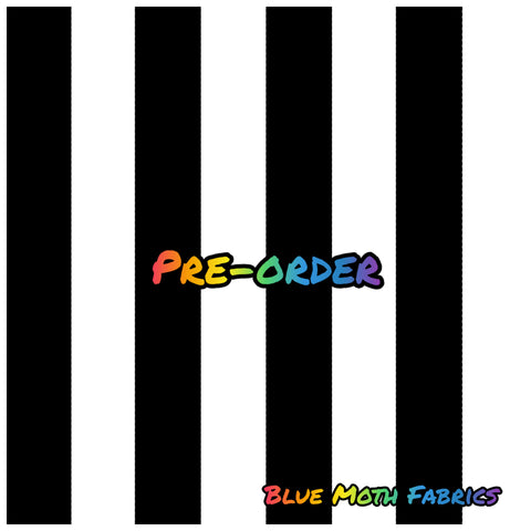 PRE-ORDER. Black white stripe 2cm wide Faux leather / vinyl fabric. 40x130cm